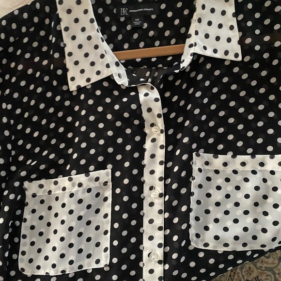 NWT INC Polka Dot Black White Contrast sheer blouse XXL - Picture 11 of 13